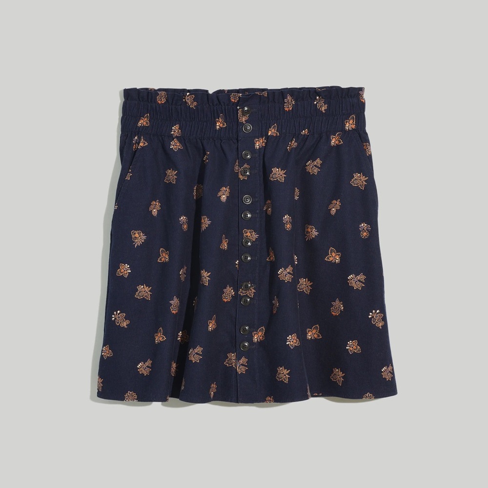 NWT Madewell Navy Mini Skirt with Copper Floral Print